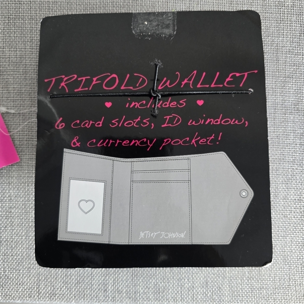 New Betsey Johnson Floral Black Pink Trifold Small ID Credit Card Wallet Purse - Picture 4 of 7